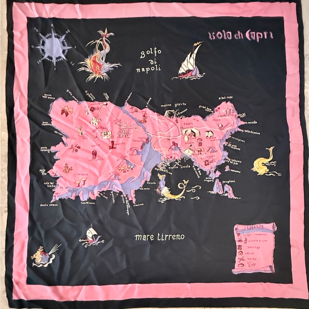 Vintage Emilio Pucci Silk Print Isola Di Capri Map Scarf
